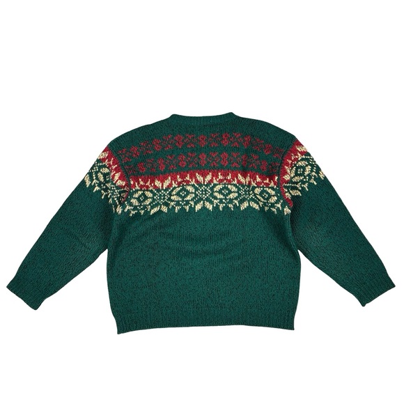 Eddie Bauer Legends Vintage 100% Wool Green Knit Fair Isle Snowflake Sweater - Picture 4 of 7